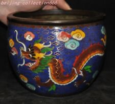 marked qianlong dynasty 6'' bronze Cloisonne dragon tank pot crock canister jar