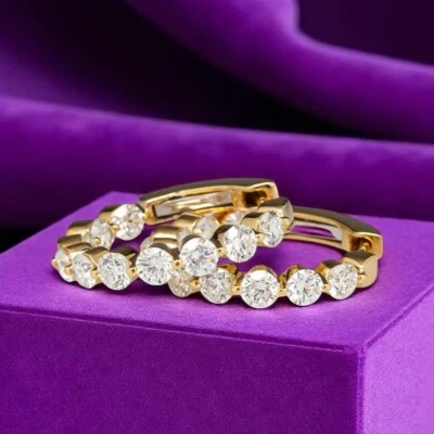 18k Yellow Gold Diamond Earring Hoops Lab Grown 2.80 Carat Round Cut 26 MM - Image 1 of 4