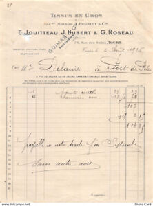 1926 TISSUS EN GROS E JOUITTEAU J HUBERT&G ROSEAU TOURS-M DELAINE PORT DE PILES