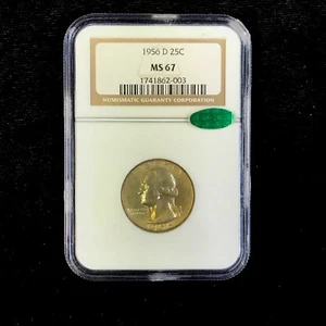 1956 D Washington Silver Quarter NGC MS67 CAC -VERY RARE! - Picture 1 of 4