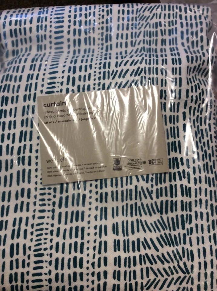 West Elm Two (2) Bomu Cotton Canvas Curtains 48x96 NIP Teal NEW - Image 1 of 1
