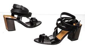 Tom Ford Black Leather Strappy Sandals Metallic Heel Size 41 - Picture 1 of 10