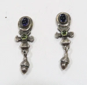 Kara Varian Baker KVB Amethyst, Peridot Mittelalter Ohrringe mit Eichel Tropfen 925 selten - Bild 1 von 9