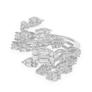 1.12 Ct SI/H Baguette Cut Natural Diamond Cuff Ring Birthday Gift 18k White Gold - Picture 1 of 7