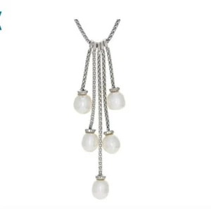 7-7.5mm Cultured Freshwater Pearl Rhodium / Sterling Silver Popcorn 18" necklace - Picture 1 of 5