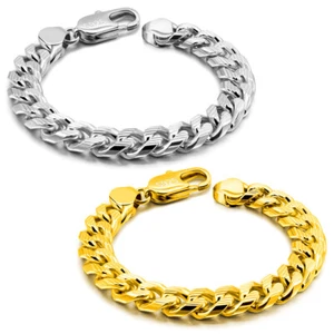 Solid 10mm 925 Sterling Silver Engraved Curb Cuban Link Chain Bracelet for Men - Picture 1 of 27