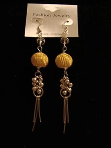 J25 Drop Mesh Ball Earrings Pierced - 2 colors Gold or Black - Fashion Jewelry - Picture 1 of 2