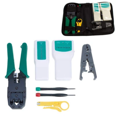 Network Cable Tester Tool Kit -Crimper Wire Stripper Cutter Cat5e/Cat6 RJ45 RJ11 - Image 1 of 4