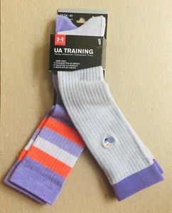 UNDER ARMOUR 2 Pair Girls Knee High Training Sock Socks Gray Lilac 13.5 - 4Y - Picture 1 of 5