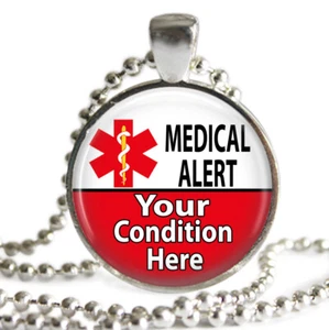 Personalized Medical Alert Necklace Your Medical Condition Handmade with Chain - Picture 1 of 2