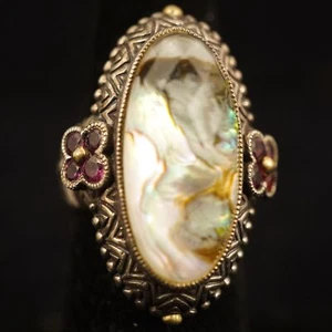 Barbara Bixby Sterling & 18k Gold Multi-Stone Ring, Faceted Quartz Over Abalone - Picture 1 of 11