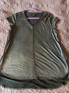 Dunkelgrau Metallic irisierend Mossimo V-Ausschnitt T-Shirt Bluse M Phish Chick - Bild 1 von 6