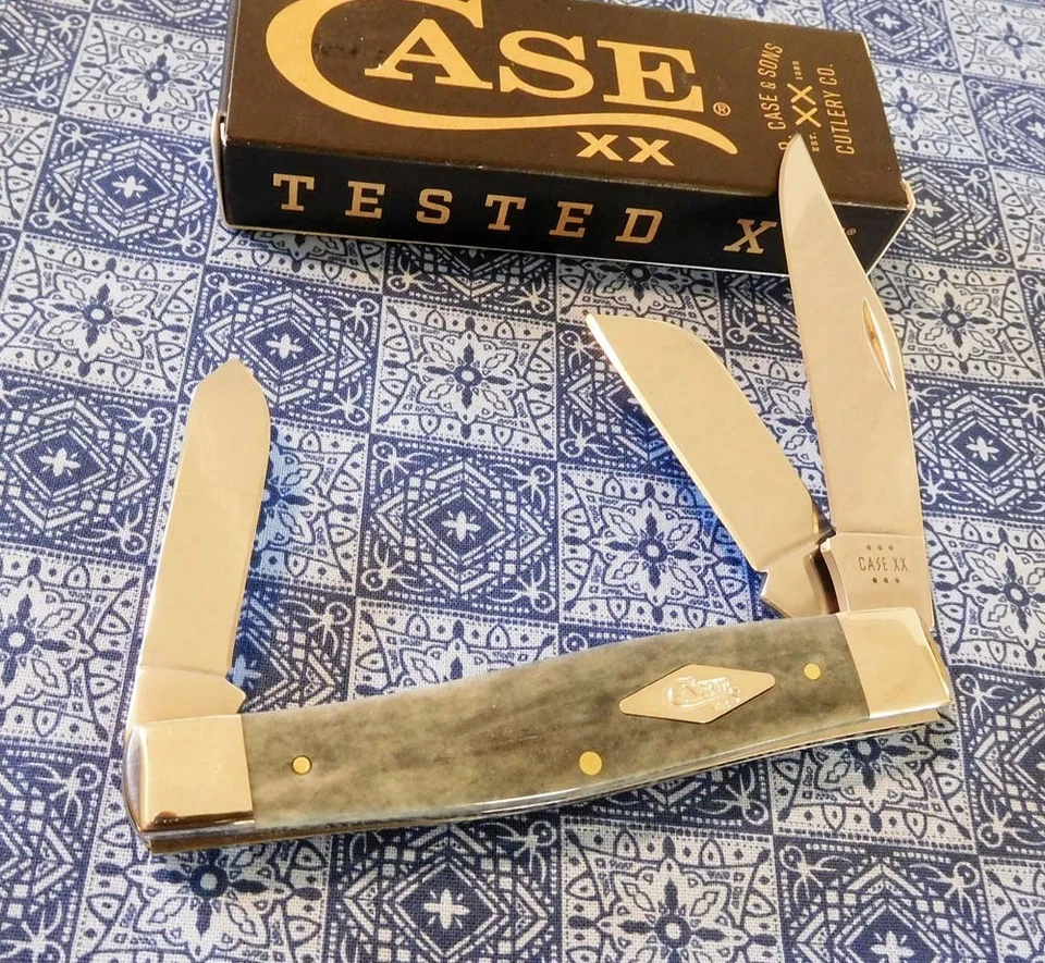 Cuchillo/cuchillos grandes CASE XX nuevo 34203 gris mango de hueso liso de 3 hojas Foto 1 de 1