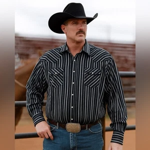 Camicia cowboy western vintage ELY CATTLEMAN Pearl Snap a righe uomo XXL alta 2XLT - Foto 1 di 10