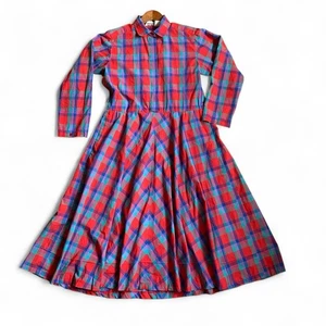 Alicia Vintage Modest Sun Dress Women's Size 8 Red Checkered Long - Picture 1 of 5