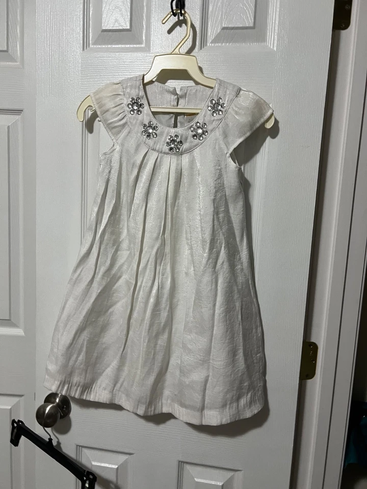 gymboree dress size 7 white short sleeve with rhinestones - Image 1 of 4