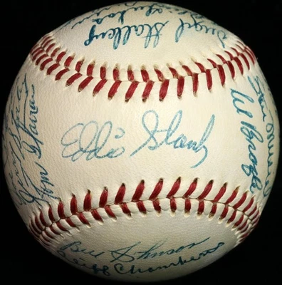 1952 CARDINALS TEAM BASEBALL PSA/DNA 8.5 STAN MUSIAL LES FUSSELMAN AUTO 6 ROOKIE - Image 1 of 4