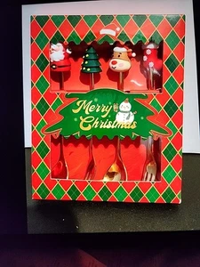 4 pc Christmas spoon/fork set, gold colored, - Picture 1 of 8