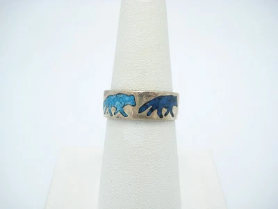 Sterling Silver Fox Crushed Turquoise Inlay 6.8mm Ring Size 7.5 - Image 1 of 4