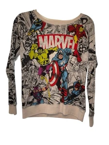 Marvel Heroes Comic Reversible Pullover Top - Long Sleeve Medium All Over Print - Picture 1 of 10