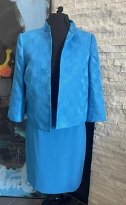 Kasper Teal Blue Skirt Suit Set Jacket Is A 8 Skirt A 8P Petites Fully Lined - Picture 1 of 12