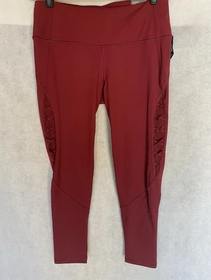 Legging VICTORIA SPORT Talla L Rojo Granate Tiro Medio Malla Acento Knockout NUEVO Foto 1 de 4