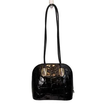 Bolso de Hombro Vintage DUE FRATELLI Paris Cuero Genuino Negro Foto 1 de 4