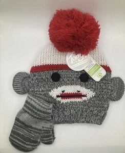 Toby & Me Socke Affe Bommel Strick Beenie Beanie Mütze mit Fäustlingen Set 2-4 Jahre - Bild 1 von 7