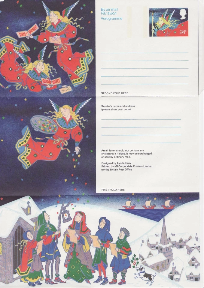 Estampillas GB Aerograma / Carta Aérea APS54 - 24p Ángeles, Cantantes de Villancicos Navidad 1982 Foto 1 de 1