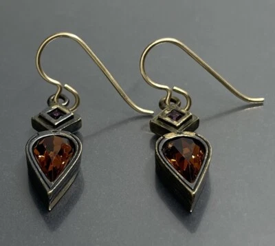 Patricia Locke Women’s Earrings Pierced Brown Orange Purple Crystals 1.5” - Image 1 of 4