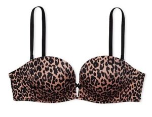 Victoria Secret 32A   Leopard bombshell strapless multiway Bra Adds 2 cups!!