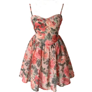 Lady Mini Strap Summer Dress Floral A-Line Evening Party Swing Skater Dress Thin - Picture 1 of 10