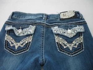 MISS CHIC USA Denim Damen Kristalle Strass Niedriger Stiefelschnitt Jeans Größe 9 - Bild 1 von 10