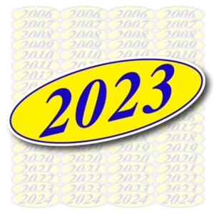 Blue And Yellow Oval Year Stickers 1DZ (multiple item shipping discount) EZ198B - Picture 1 of 1