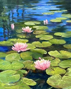 Waterlilies Pond Large Monet Style Original Oil Painting Realism Kaloustian Art - Picture 1 of 1