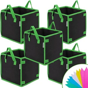 5 Pack 5 Gallon Square Grow Bags, Thick Nonwoven Cubic Fabric Pots with Handles - Picture 1 of 7