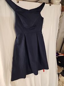 Jenny Packham Mikado Off Shoulder Satin Midi Bridesmaid Dress Navy Blue 18 New