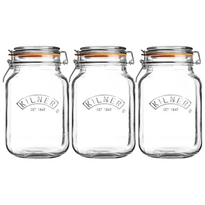 Kilner 3pc Clip Top Square 2L Glass Food Storage Coffee Flour Holder Kitchenware - Picture 1 of 6