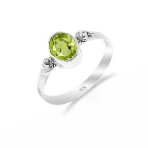 Elegante Peridoto Gemma 925 Argento Sterling Gioielli Fatto Anello Regalo per - Foto 1 di 4