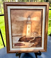 Lighthouse Primitive Print on Hardboard Oak Frame Alice Shamblin North Carolina