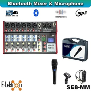 E-Lektron SE-8MM 8 Channel Bluetooth Audio Mixer Phantom Power w/ Condenser Mic - Picture 1 of 10
