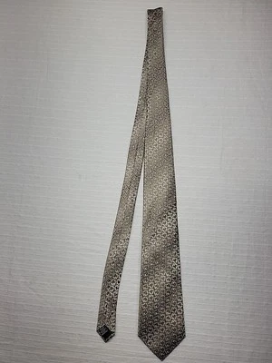 Alfani 手工制作几何图案 100% 真丝男式设计师金色领带 — 第 1/4 张图片