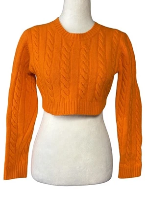United Colors of Benetton Sweater Womens Medium Orange Cable Knit Cropped Wool - Image 1 of 4