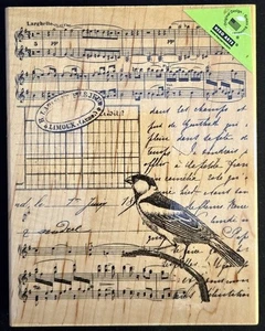 Estampillas de goma de artes de héroes collage musical pájaro sobre rama guiones fondo grande - Imagen 1 de 2