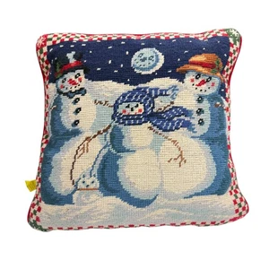 Almohada punta de aguja muñeco de nieve vacaciones de Navidad rojo terciopelo espalda cubierta extraíble 13" - Imagen 1 de 6