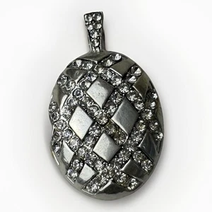Statement Silberfarben Strass Anhänger Oval Kreuz Magnetverschluss 2" - Bild 1 von 5