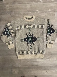 Vintage St Johns Bay Sweater Mens Large Geometric Pullover USA 90s - Picture 1 of 5