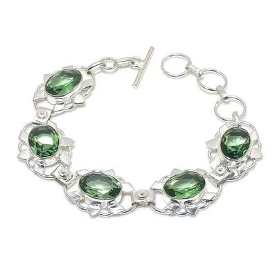 Brazalete de plata de ley 925 con piedras preciosas de amatista verde hecho a mano tamaño-8" Foto 1 de 3