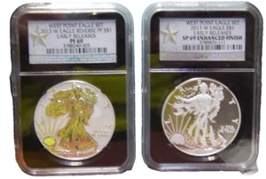 2013-W SILVER EAGLE REVERSE PF69 / ENHANCED FINISH SP69 NGC 2 COIN SET - Picture 1 of 9