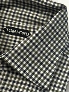 $730 NEW EU 45 17.75 TOM FORD SHIRT DRESS GREEN WHITE BLUE-BLACK CHECK HAND MADE - Picture 1 of 7